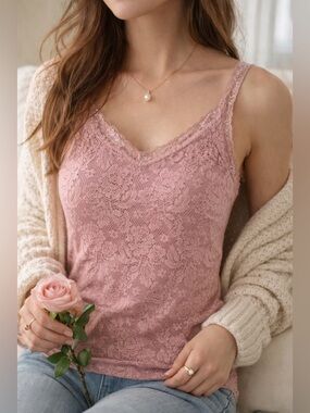 Y2K Faded Glory Pink Dusk Stretch Lace Cami Tank Size Medium (8/10)